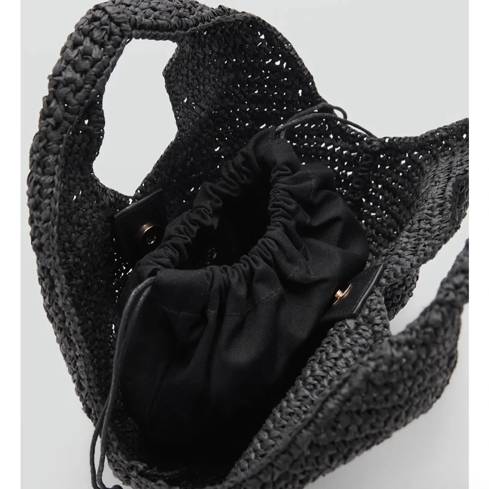 NWT Mango Black Woven Hobo Bag